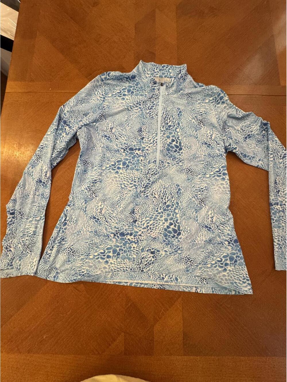 Calla XL Blue Patterned Long Sleeve Quarter Zip Pullover
